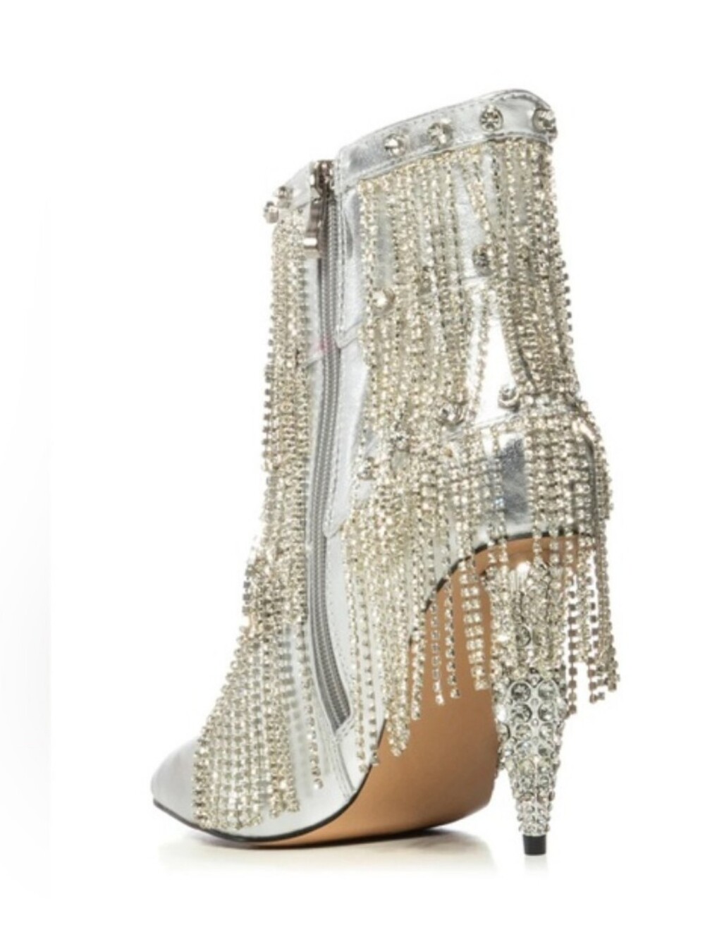 Silver Crystal Fringe Stiletto Ankle Boots - Picture 4 of 7